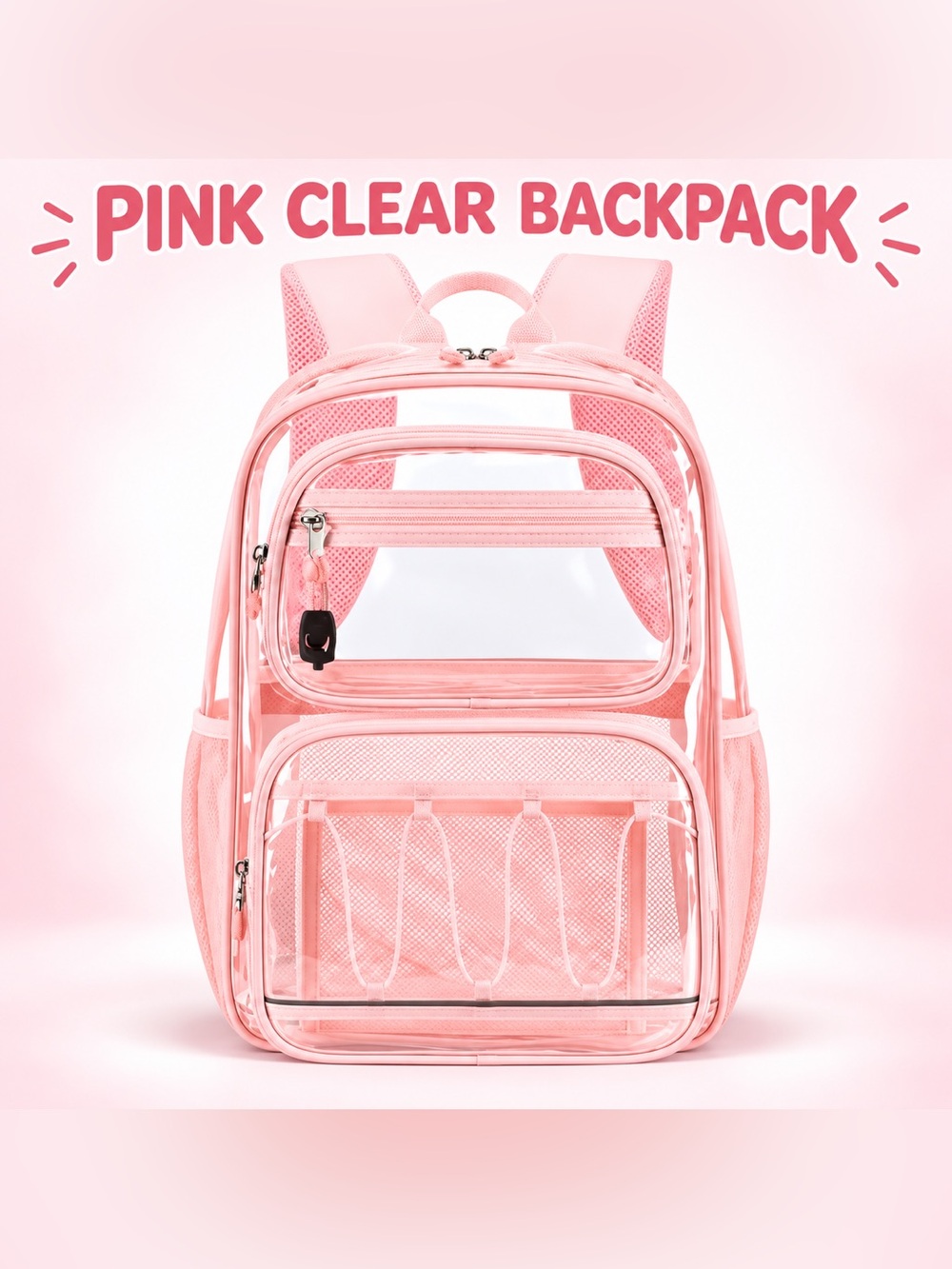 Cusangel Pink Clear Backpack Stadium School Travel Bag
